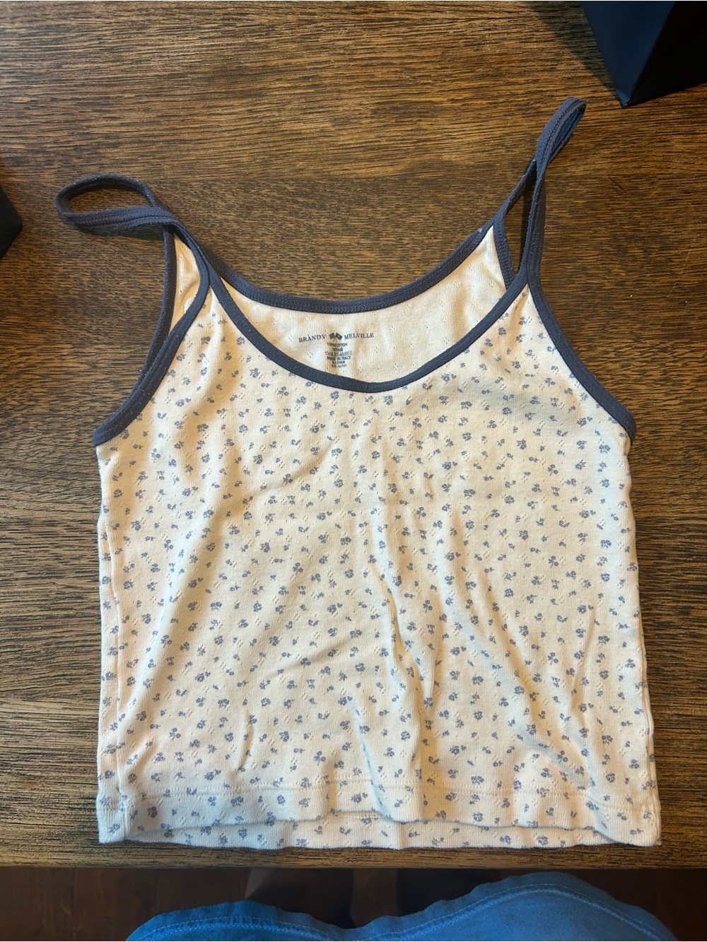 Brandy Melville Cream Tank Top with Navy Trim